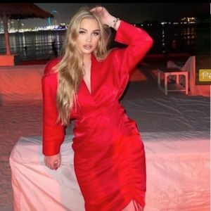 Zara draped satin dress in red XS